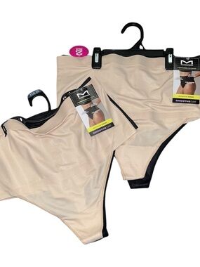 Maidenform  Beige and Black High-Waist Smoothing Thongs 4pair 2XL
